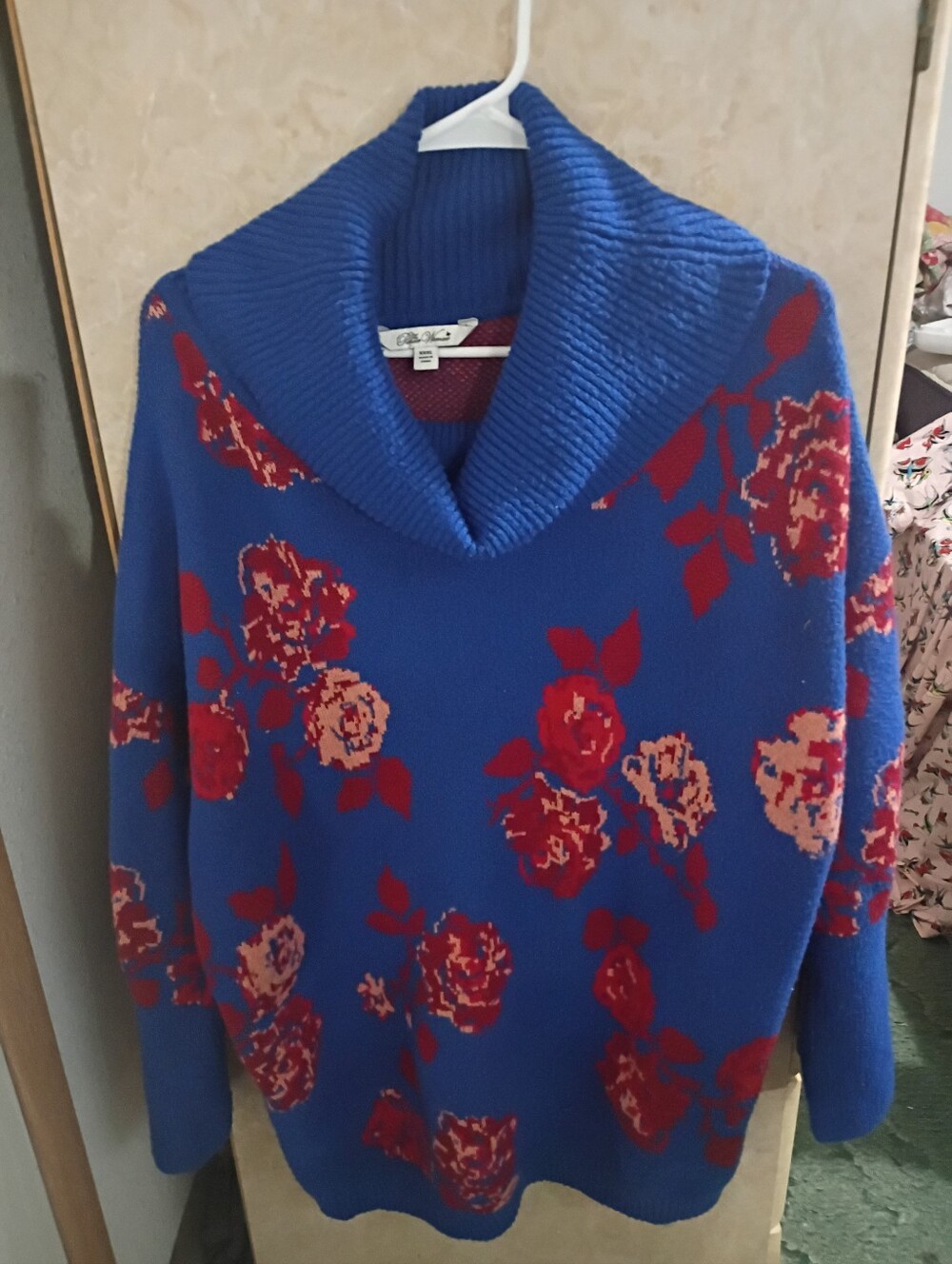 The Pioneer Woman Blue Floral Shawl-Collar Sweater - Women Size 3x
